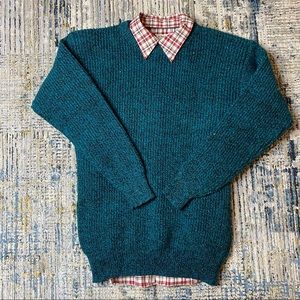 Unisex Rare Vtg 80s100% Wool Pullover Sweater Teal